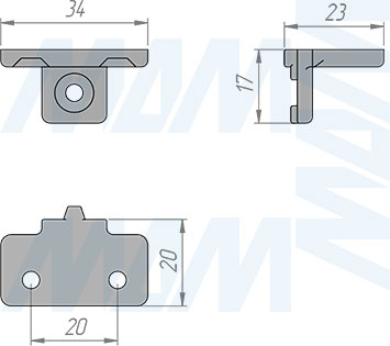 Размеры полкодержателя 34 мм стеллажной (гардеробной) системы UNICO (артикул UN795A34)