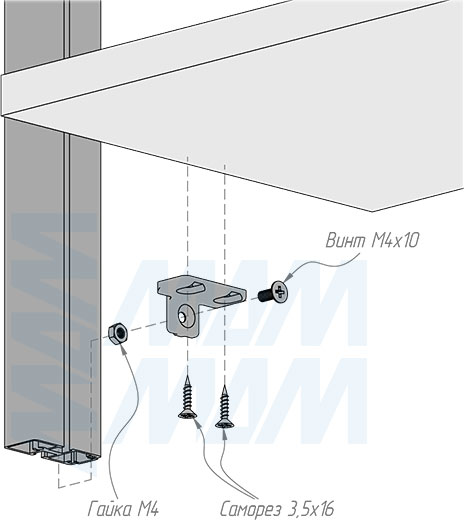 Установка полкодержателя 34 мм стеллажной (гардеробной) системы UNICO (артикул UN795A34)