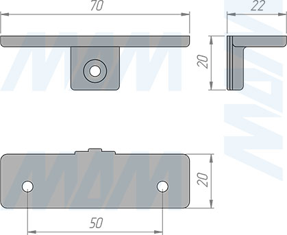 Размеры полкодержателя 70 мм стеллажной (гардеробной) системы UNICO (артикул UN795A70)