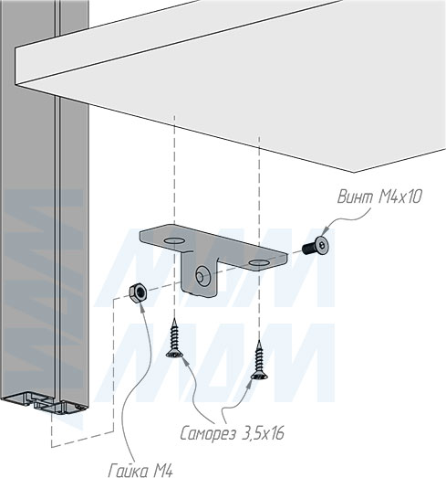Установка полкодержателя 70 мм деревянной полки стеллажной (гардеробной) системы UNICO (артикул UN795A70)