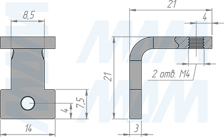 Размеры соединительного уголка UNICO (артикул UN795ACOR)