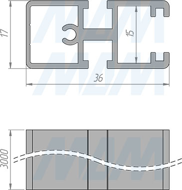 Размеры несущего профиля стеллажной (гардеробной) системы UNICO (артикул UN795PR)