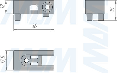 Размеры крепления к стене/потолку стеллажной (гардеробной) системы UNICO (артикул UN7995A18), чертеж 1