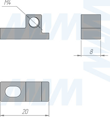 Размеры крепления к стене/потолку стеллажной (гардеробной) системы UNICO (артикул UN7995A18), чертеж 2