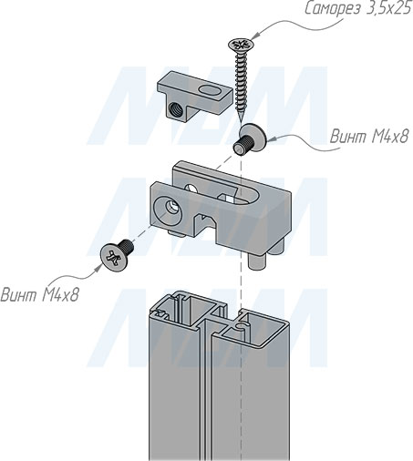 Установка крепления к стене/потолку стеллажной (гардеробной) системы UNICO (артикул UN7995A18), схема 1