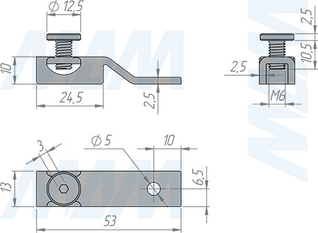 Размеры крепления видимого профиля VERTIKO к стене (артикул VR01VS)