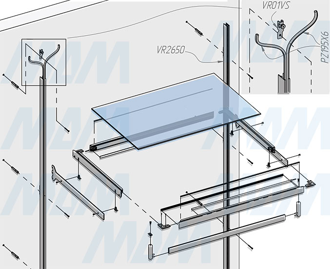 Установка крепления видимого профиля VERTIKO к стене (артикул VR01VS)