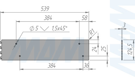 Размеры бокового держателя VERTIKO для деревянного корпуса (артикул VR530)