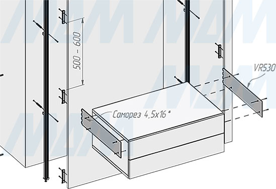 Установка бокового держателя VERTIKO для деревянного корпуса со скрытым профилем (артикул VR530)