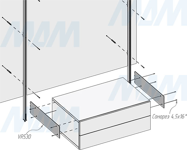 Установка бокового держателя VERTIKO для деревянного корпуса с видимым профилем (артикул VR530)