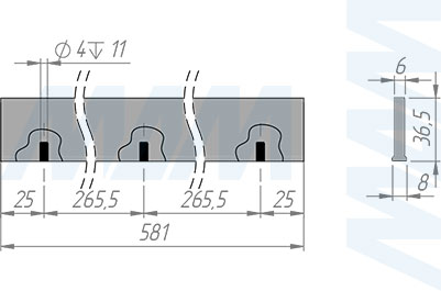 Размеры заднего профиля VERTIKO 600 мм для полки под обувь (артикул VR6036SP)
