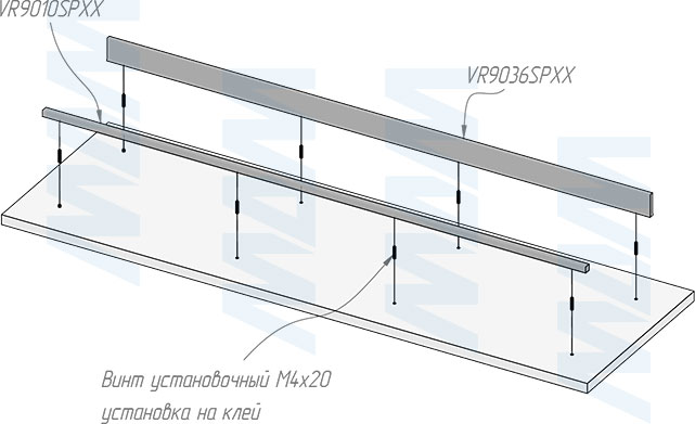 Установка переднего и заднего профиля VERTIKO 900 мм для полки под обувь (артикул VR9010SP и VR9036SP), схема 1