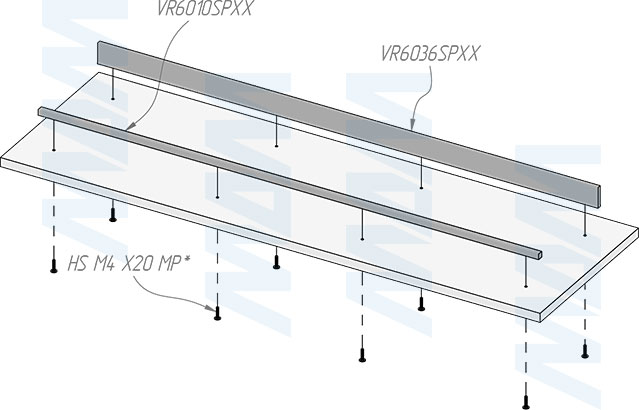 Установка переднего и заднего профиля VERTIKO 900 мм для полки под обувь (артикул VR9010SP и VR9036SP), схема 2