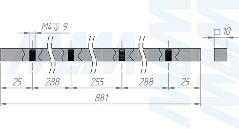 Размеры переднего профиля VERTIKO 900 мм для полки под обувь (артикул VR9010SP)