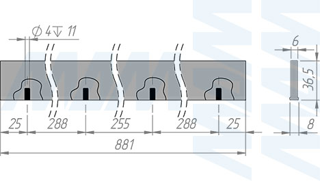 Размеры заднего профиля VERTIKO 900 мм для полки под обувь (артикул VR9036SP)