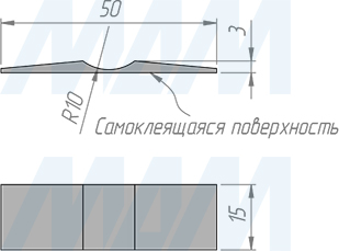 Размеры верхнего самоклеящегося cтопора INTEGRO (артикул VS-PR)