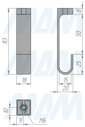 Размеры штангодержателя для овальной штанги, центрального, золото, крепление к полке (артикул WA3160CGL)