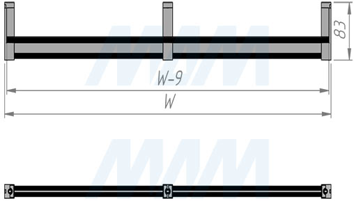 Установка штангодержателя для овальной штанги, центрального, золото, крепление к полке (артикул WA3160CGL), чертеж 1