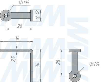 Размеры двойного соединителя для стекла (артикул ART.3 SET)