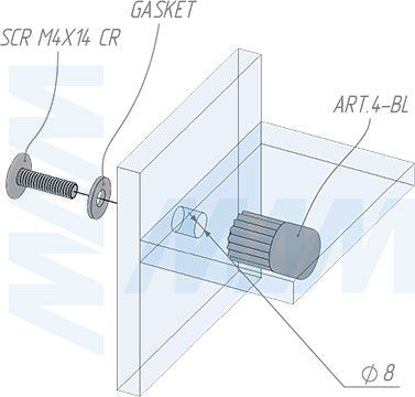 Установка одностороннего полкодержателя для стекла (артикул ART.4 SET), схема 1
