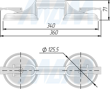 Размеры двойной присоски для стекла (артикул GL144.02BL)