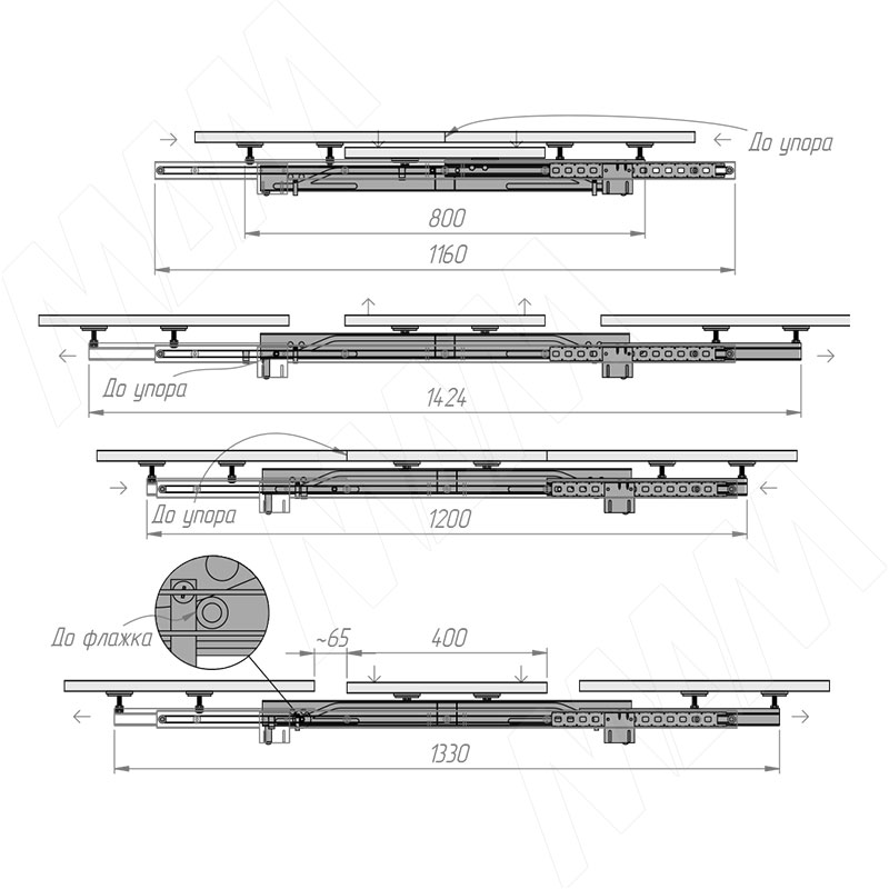 Механизм с автоматическим подъёмом вставки стола 35/1160/1424/400, синхрон., с фиксатором, оцинк. фото товара 6 - ALTI-1160-400