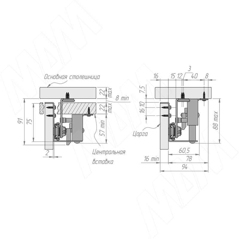 Механизм с автоматическим подъёмом вставки стола 35/960/1226/203, синхрон., оцинк. фото товара 3 - ALTI-960-320