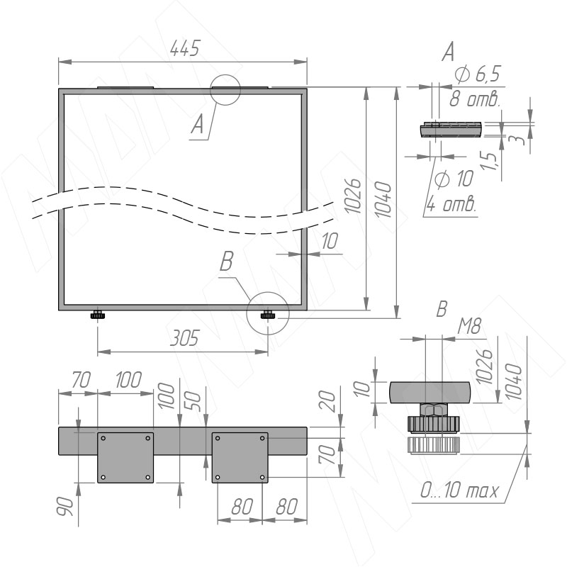 Дижон опора для стола П-образная, 50х10, 445х1040 (+10 мм), белый (RAL 9003, муар) фото товара 7 - DJ50X10/445X1040 WT