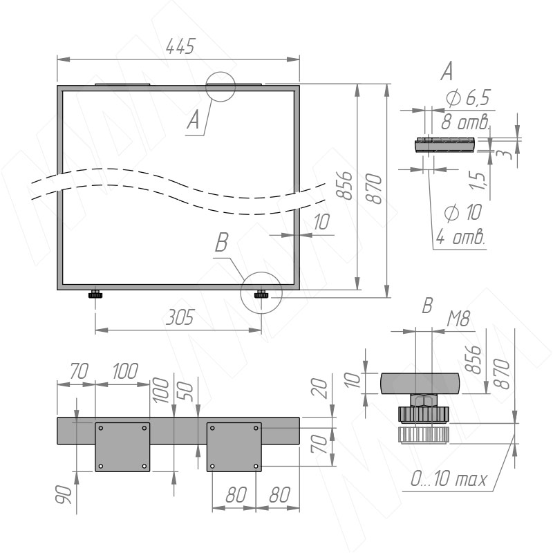 Дижон опора для стола П-образная, 50х10, 445х870 (+10 мм), черный (RAL 9005, муар) фото товара 8 - DJ50X10/445X870 BLC