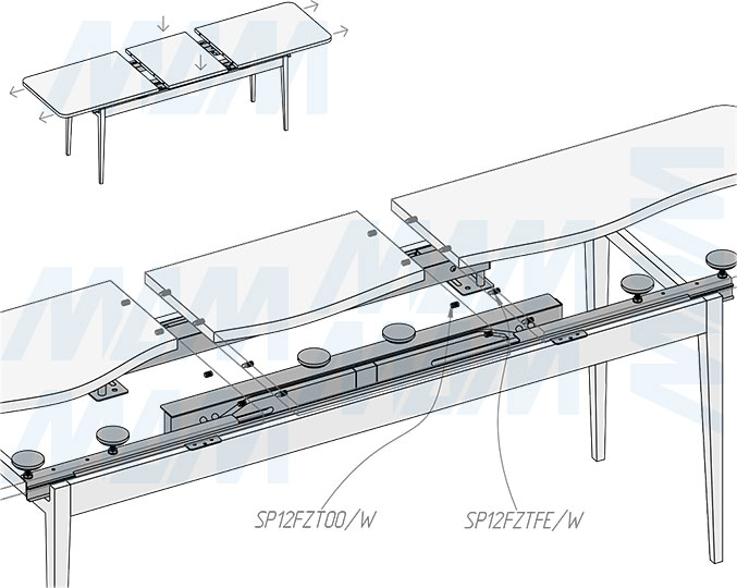 Установка синхронного механизма с фиксатором для автоматического подъёма вставки стола, 35/1160/1424/400 мм (артикул ALTI-1160-400), схема 4