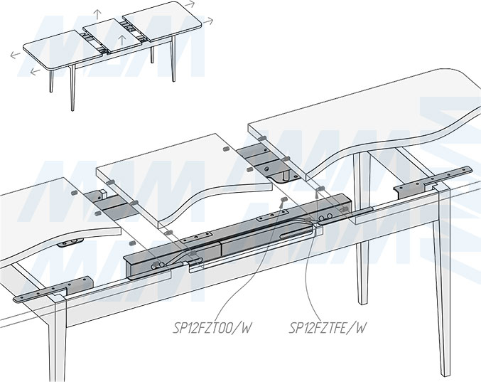 Установка синхронного механизма с автоматическим подъёмом вставки стола, 35/960/1230/203 мм (артикул ALTI-960-320), схема 2