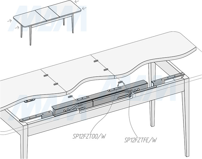 Установка синхронного механизма с автоматическим подъёмом вставки стола, 35/960/1230/203 мм (артикул ALTI-960-320), схема 3