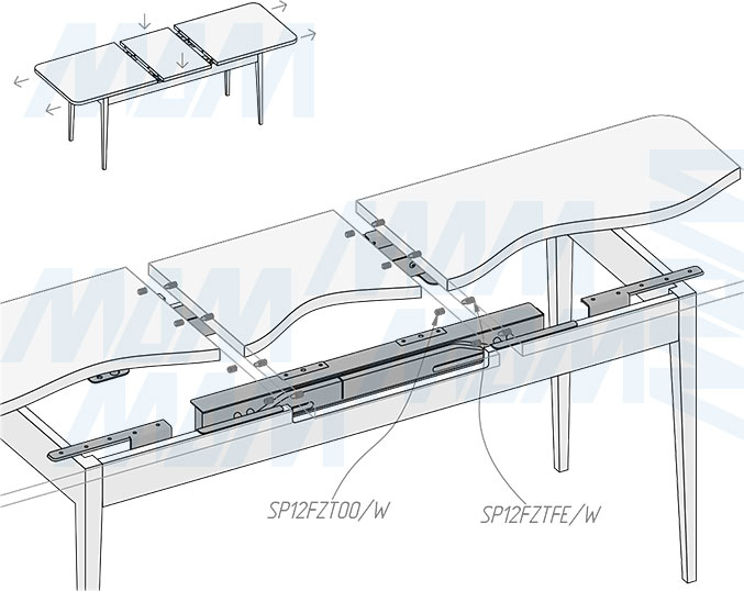 Установка синхронного механизма с автоматическим подъёмом вставки стола, 35/960/1230/203 мм (артикул ALTI-960-320), схема 4