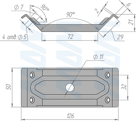 Размеры уголка для крепления опоры к царге 50х2 (артикул ANRI50PR)