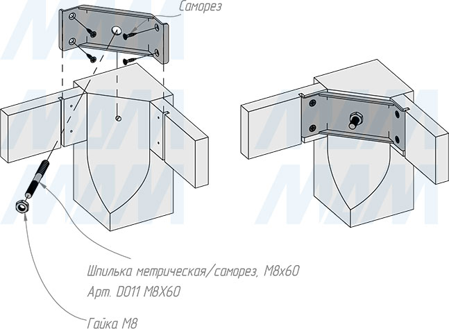 Установка уголка для крепления опоры к царге 50х2 (артикул ANRI50PR)