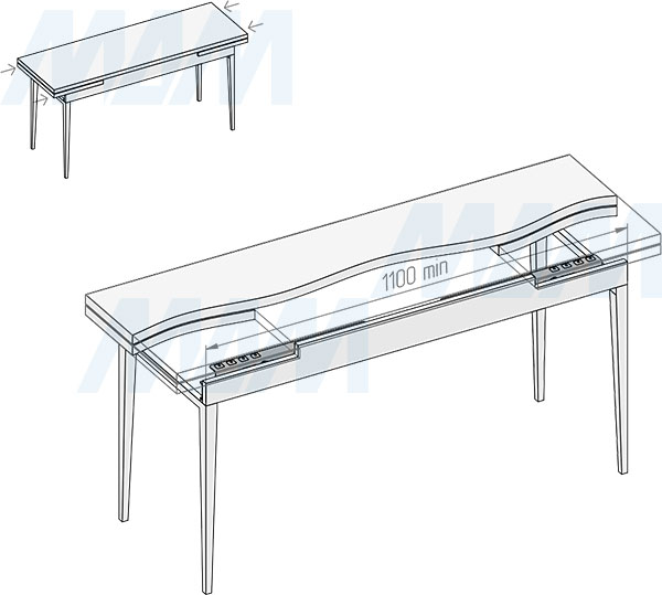 Установка механизма для торцевого подъёма столешницы, 47/548/630/412 мм (артикул ENDE-47-350), схема 1