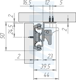 Размеры синхронного раздвижного механизма с фиксатором с увеличением длины для царгового стола, 47/1100/1840/475 мм (артикул EX-47-1100-875), чертеж 2