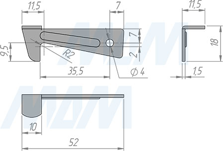 Размеры крючка-фиксатора столешницы (артикул GATR0000 RU)