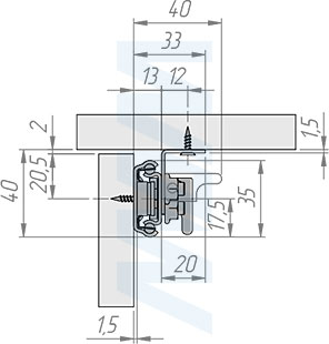 Размеры синхронного раздвижного механизма с фиксатором без увеличения длины для царгового стола, 35/520/520/80 мм (артикул IN-35-520-330), чертеж 2