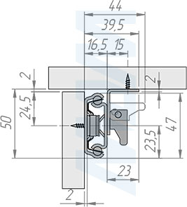 Размеры синхронного раздвижного механизма с фиксатором без увеличения длины для царгового стола, 47/1250/1250/150 мм (артикул IN-47-1250-940), чертеж 2