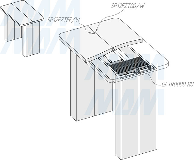 Установка несинхронного бесцаргового мультисекционного раздвижного механизма для стола, 13 секций, 35/300/2530/150 мм (артикул MS-13-35-300-2460), схема 1