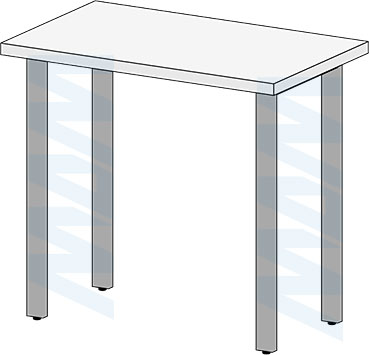 Вариант установки П-образной опоры ТОЛЕДО для стола, сечение 60х30 мм, регулировка 15 мм (артикул TL60X30)