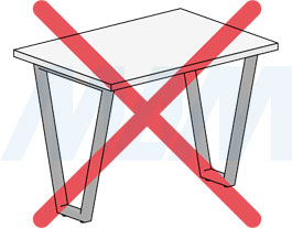 Нерекомендованный вариант установки V-образной опоры для стола, сечение 80х20 мм, высота 711 мм, регулировка 10 мм (артикул V80X20/715)