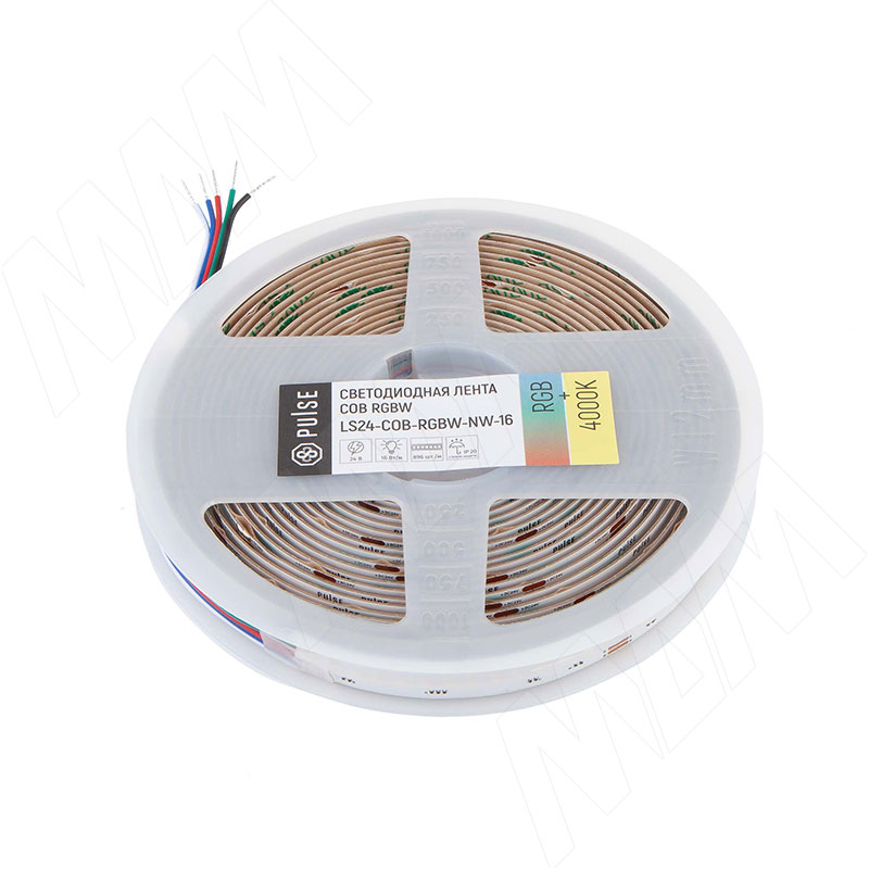 LUX, COB лента светодиодная, RGBW, 896 диодов, 24V, 5 м, CRI 90, RGB и нейтральный белый 4000К, IP20, 16W/1м фото товара 1 - LS24-COB-RGBW-NW-16