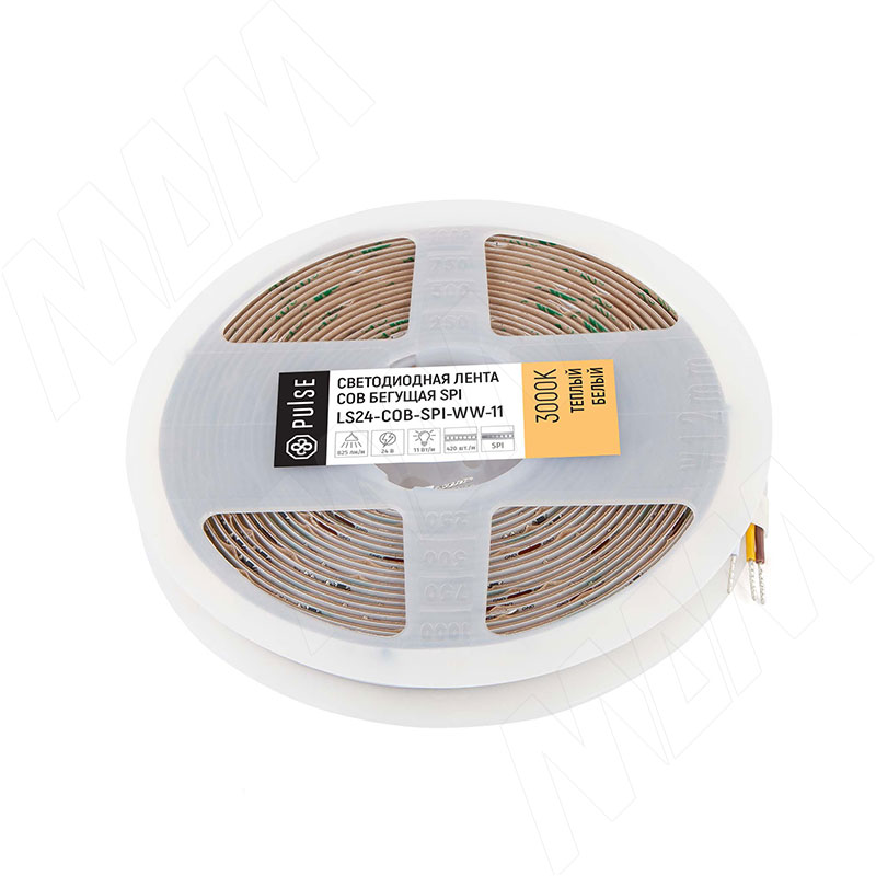 LUX, COB SPI лента светодиодная, бегущая, 420 диодов, 24V, 5 м, CRI 90, теплый белый 3000К, IP20, 11W/1м фото товара 1 - LS24-COB-SPI-WW-11