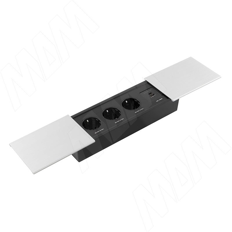 

SLIDE блок розеток с раздвижными крышками, 280х72 мм, 3 розетки, 1 USB, 1 USB Type-C, быстрая зарядка, серебро (SLS-S-3S1A1C-F2-Al), SLIDE блок розеток с раздвижными крышками, 280х72 мм, 3 розетки, 1 USB, 1 USB Type-C, быстрая зарядка, серебро