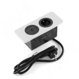DESK открытый блок розеток,  188*80 мм, 1 розетка, 1 USB, 1 USB Type-C, быстрая зарядка, серебро