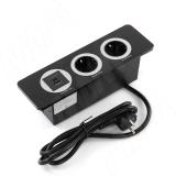 DESK открытый блок розеток, 254*80 мм, 2 розетки, 1 USB, 1 USB Type-C, быстрая зарядка, черный