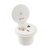 Блок розеток с откидной крышкой,  d=105 мм, 1 розетка, 1 USB, 1 USB Type-C,  быстрая зарядка, беспроводная зарядка, белый FU-80-1S1A1C-FWH-WH