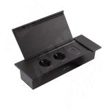 FLIP LUX блок розеток с откидной крышкой, 280*103 мм, 2 розетки, 1 USB, 1 USB Type-C, быстрая зарядка, черный FU-S-2S1A1C-F-BL